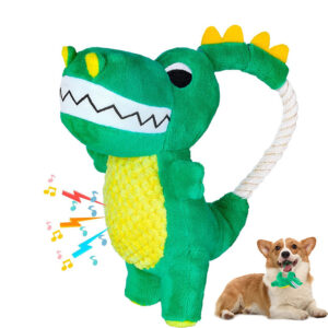 Pluchen speelgoed voor honden met geluid, duurzaam pluchen speelgoed, kauwspeelgoed voor honden met pieper, zacht, interactief speelgoed met dinosaurusvorm voor huisdieren, pluchen speelgoed voor